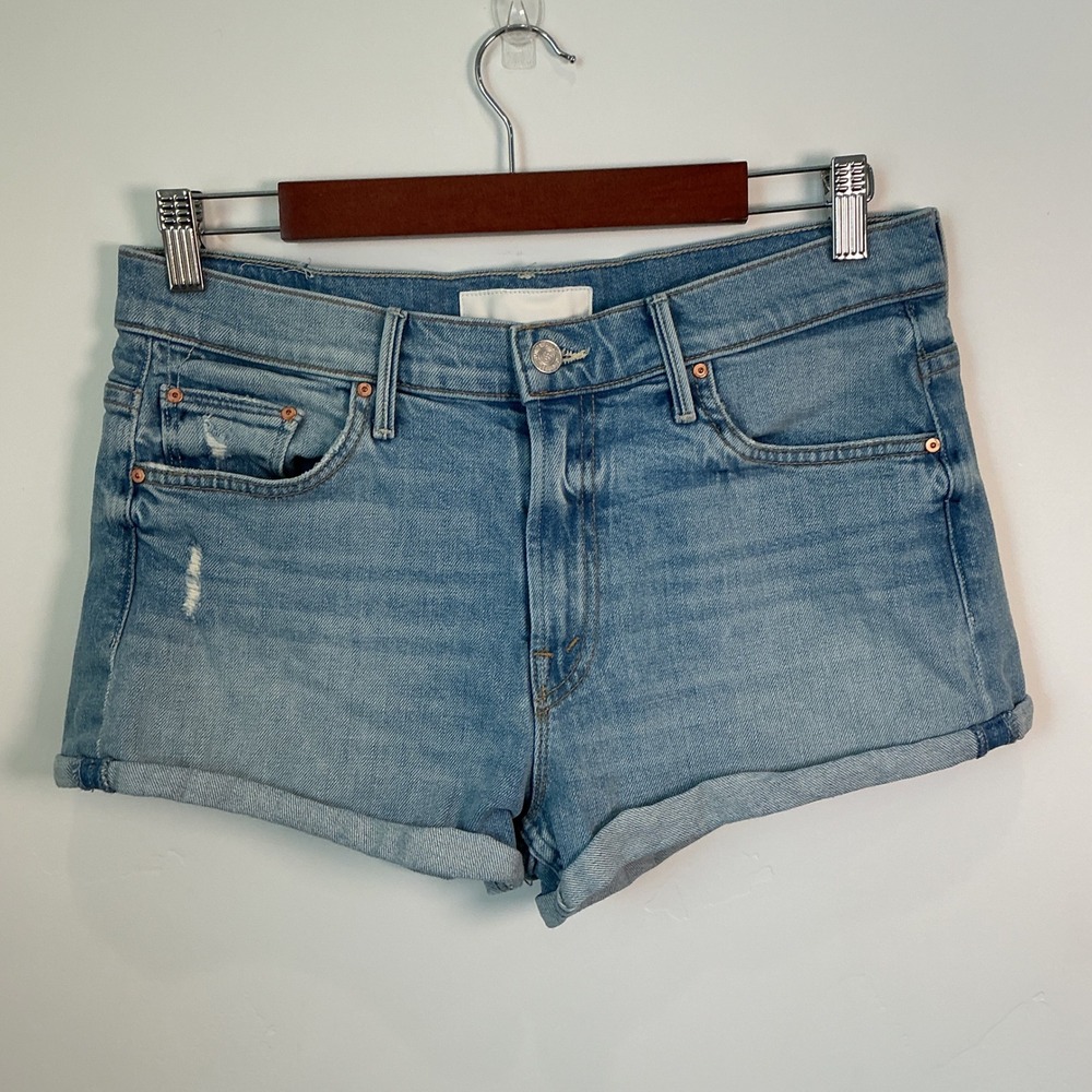 Mother Superior Distressed Cuffed Denim Shorts Light Wash Blue 29 Summer Boho